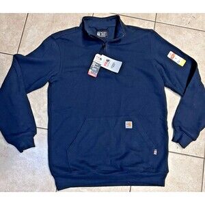 Carhartt Sweater Mens M Tall Blue FR Quarter Zip Pullover Cat 3 2112 Loose fit